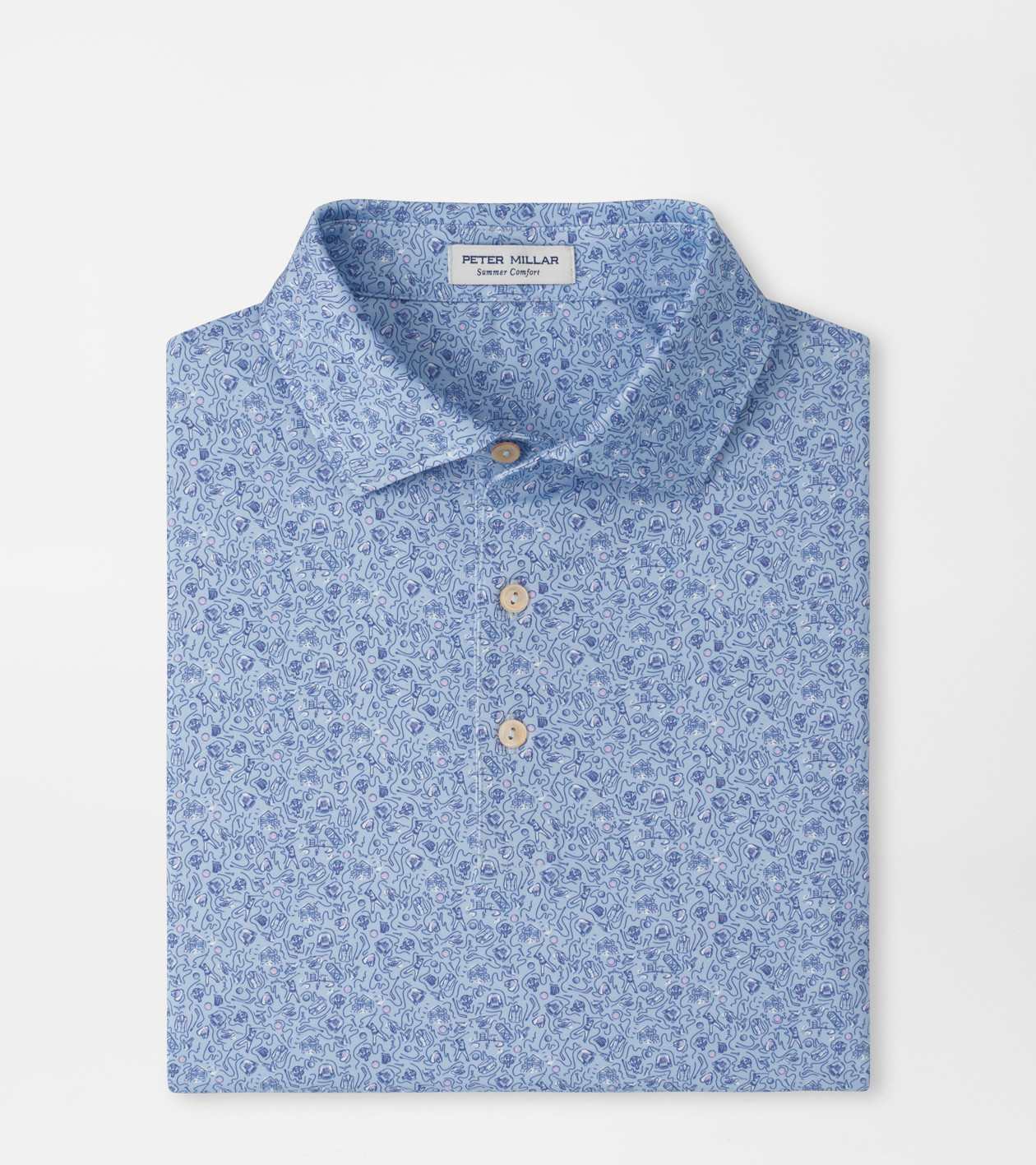 Peter Millar Men's Stream Blue Parker Performance Jersey Polo