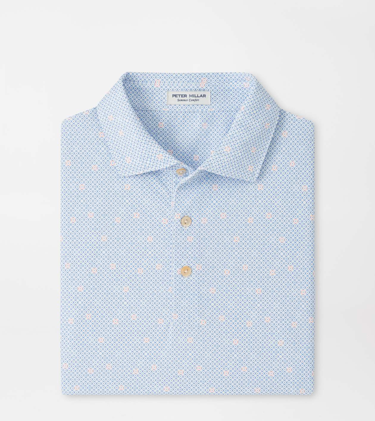 Peter Millar Men's White / Bluebird Santiago Performance Mesh Polo