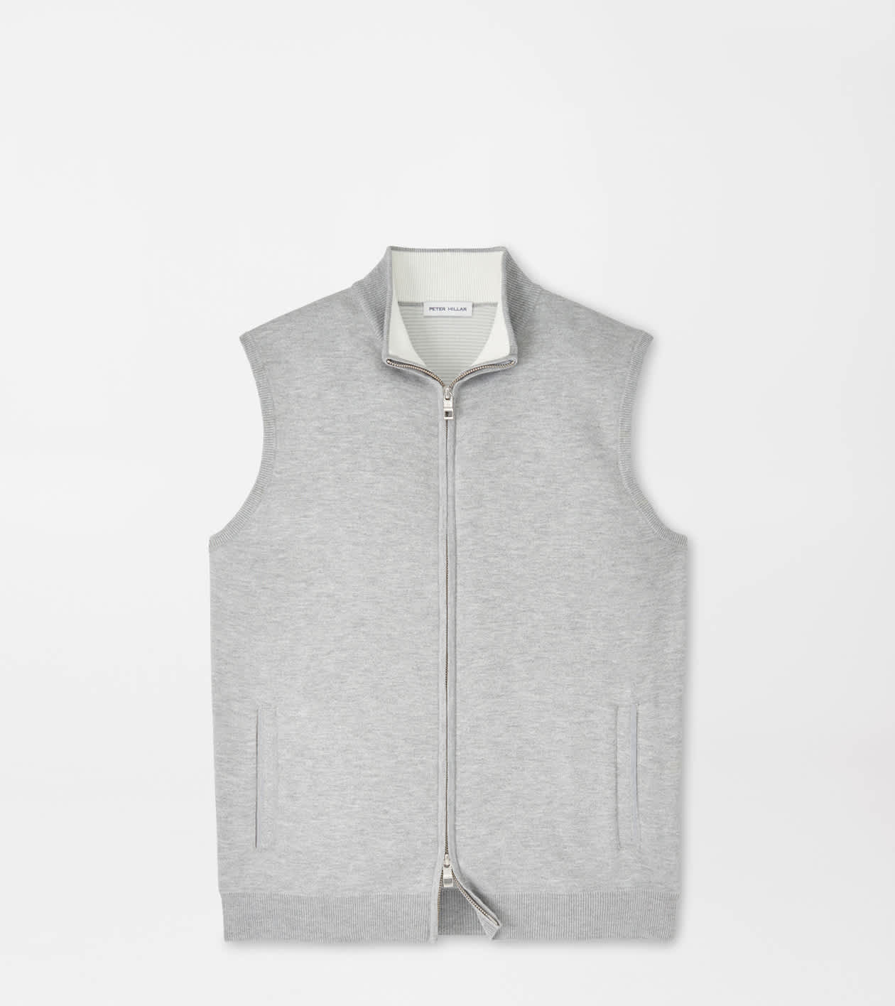 Peter Millar Men's British Grey Coolspun Lite Full-Zip Sleeveless Jumper