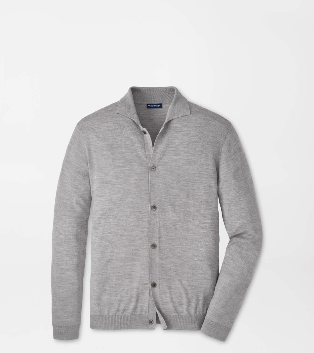 Peter Millar Men's Gale Grey Southport Full-Button Jumper