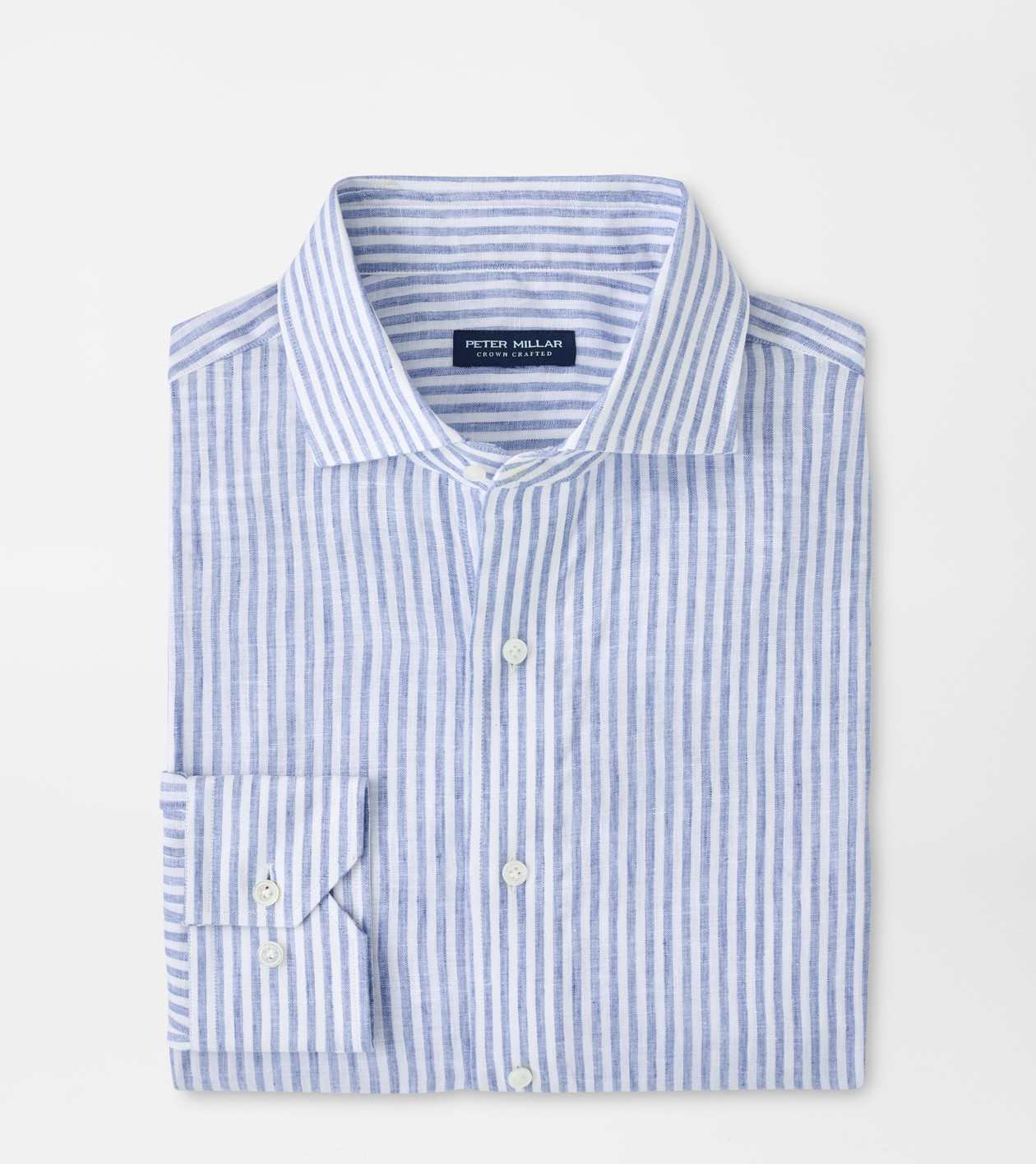 Peter Millar Blue Astino Lino Stripe Shirt Frost