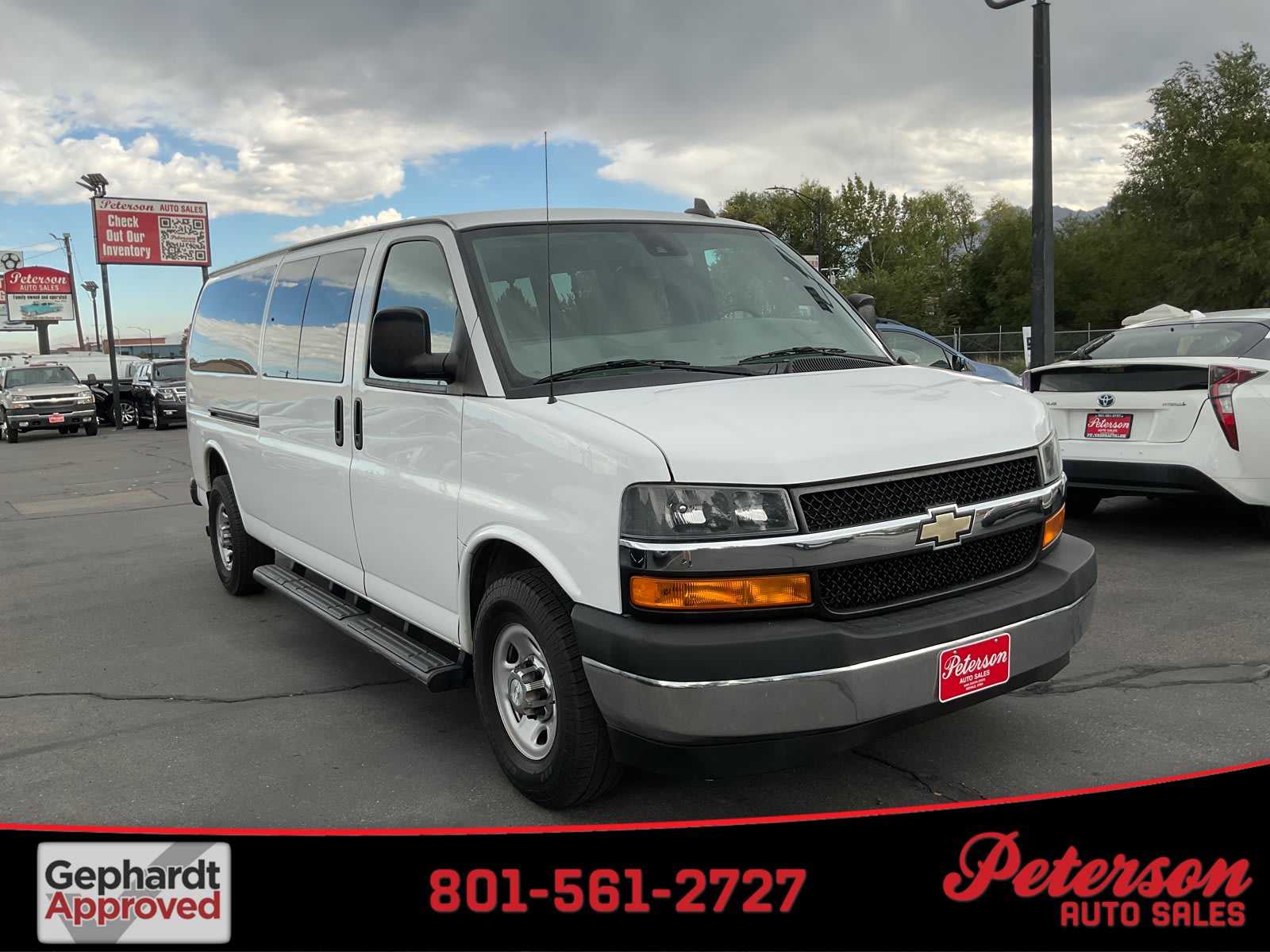 2019 Chevrolet Express Passenger used full-size passenger van for sale at Peterson Auto Sales in Midvale, UT