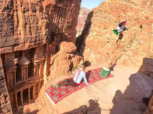 Girl in front of the Treasury in Petra