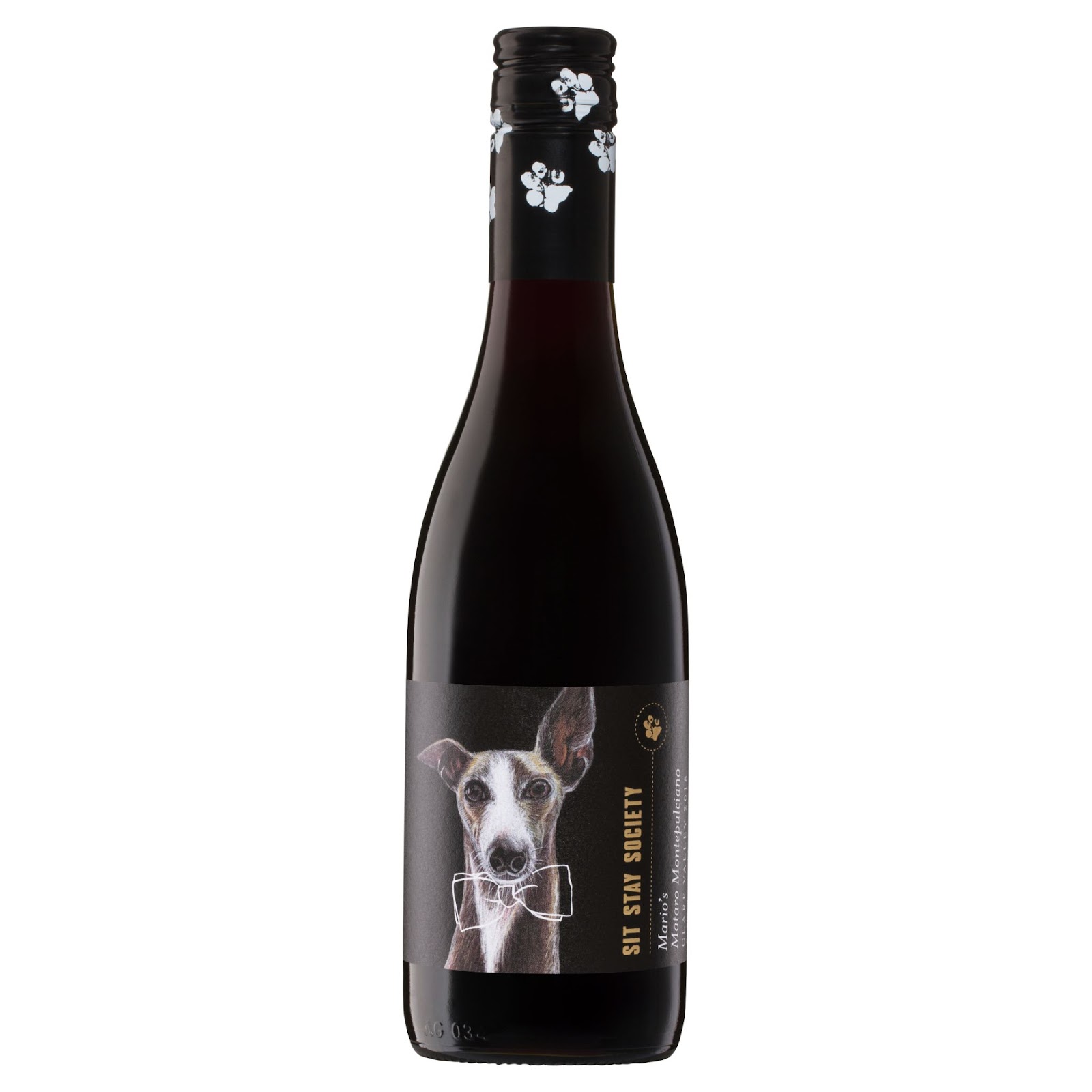 photo of a wine bottle with a greyhound on the label