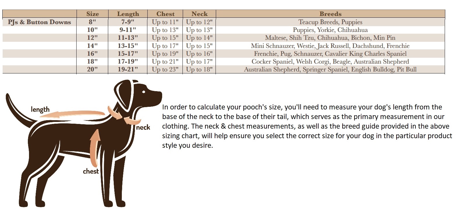 Fabdog Size Chart