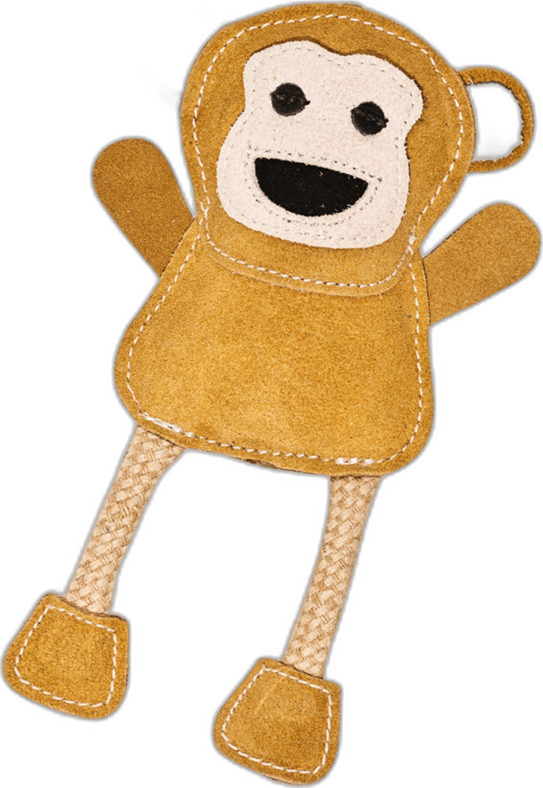 Milly Monkey - Natural Leather Dog Toy with Coconut Fiber Filling - Colorful Puppy Chew Toy for Tug-of-War