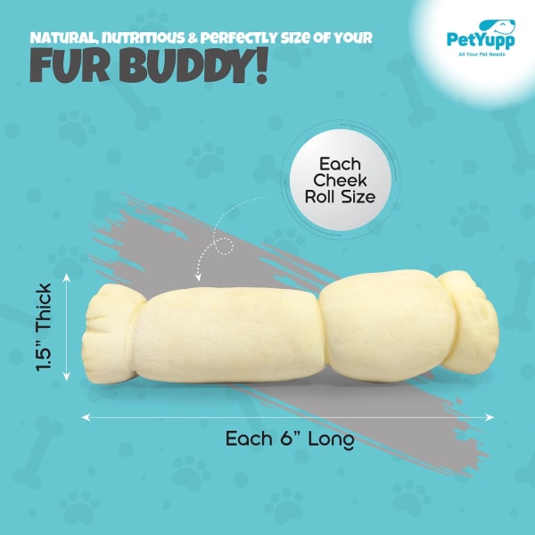 Dog Bulk Treats - Natural Water Buffalo Cheek Roll Dog Chew - 6 Inch - Pack of 25 Count details