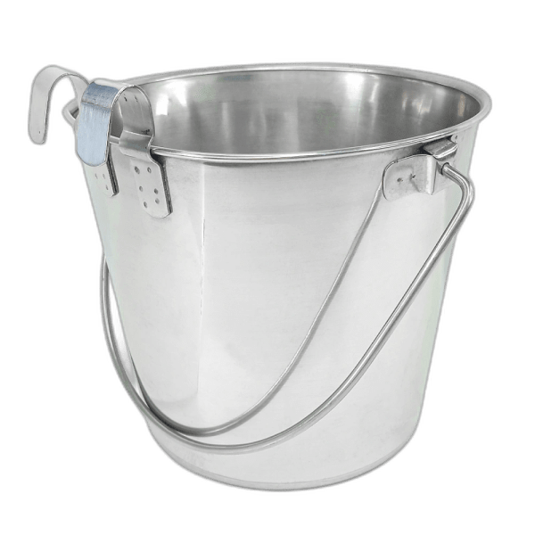 Heavy Duty Stainless Steel Flat Bucket with 2 Hooks - 6 Quart