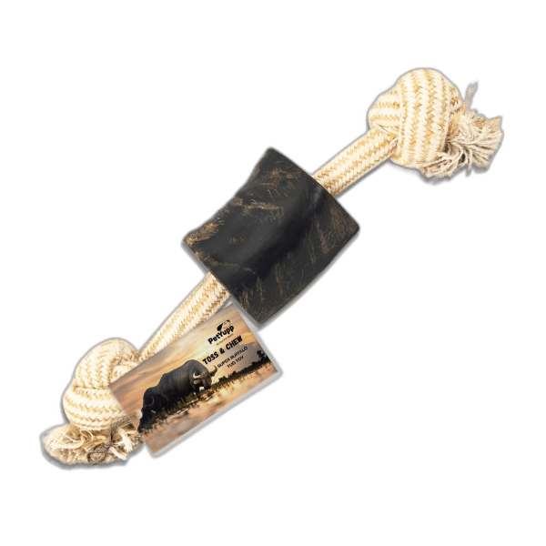 12" Cotton / Jute Rope Tug Toy with Buffalo Horn (Small)