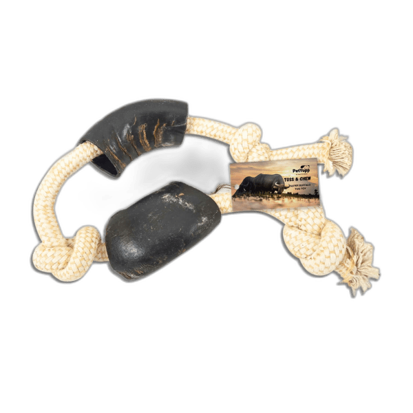 24" Cotton / Jute Rope Tug Toy with Buffalo Horn (Medium)