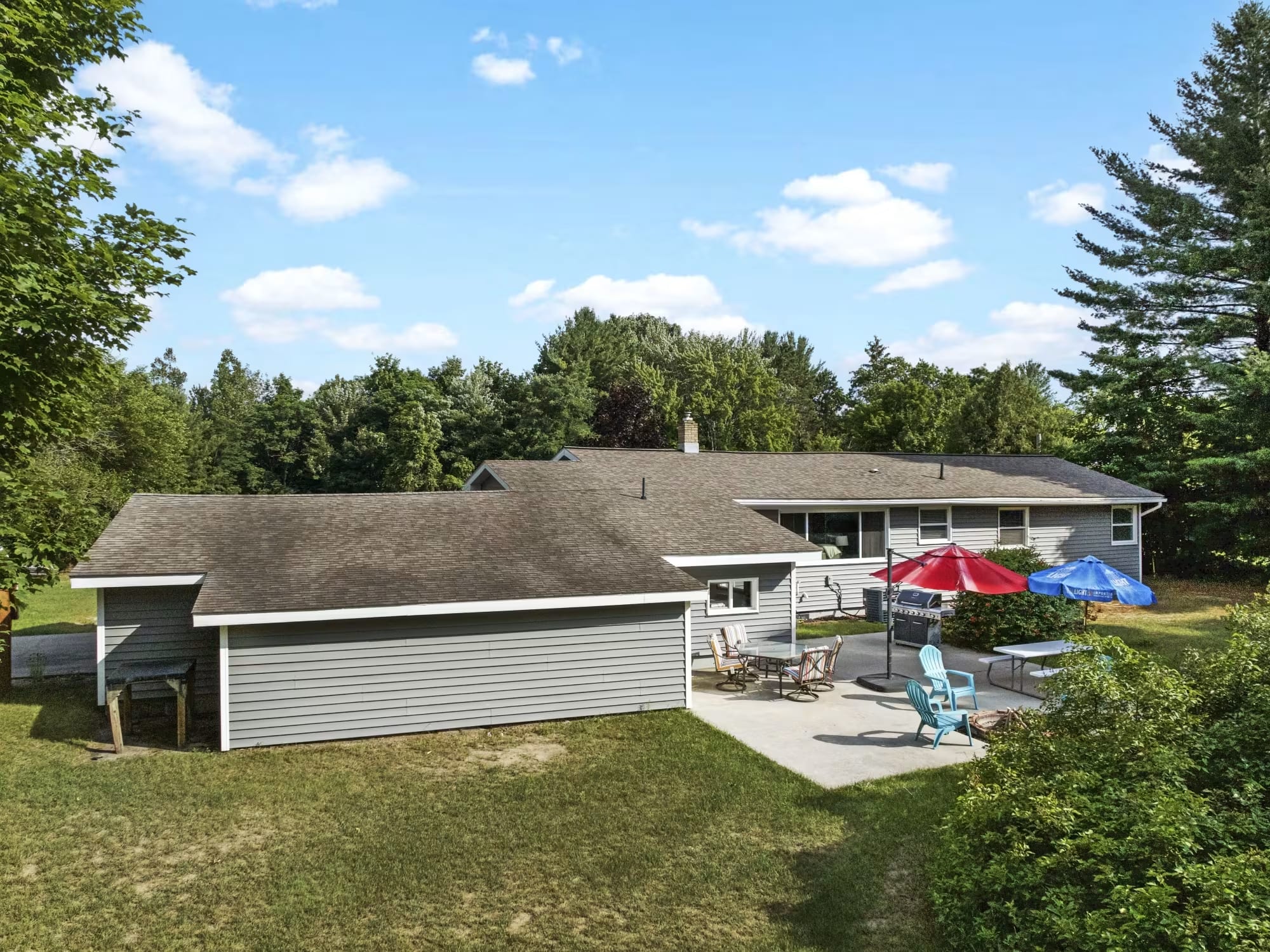 Michigan Vacation Home Rental Serenity Shores Backyard Aerial Shot