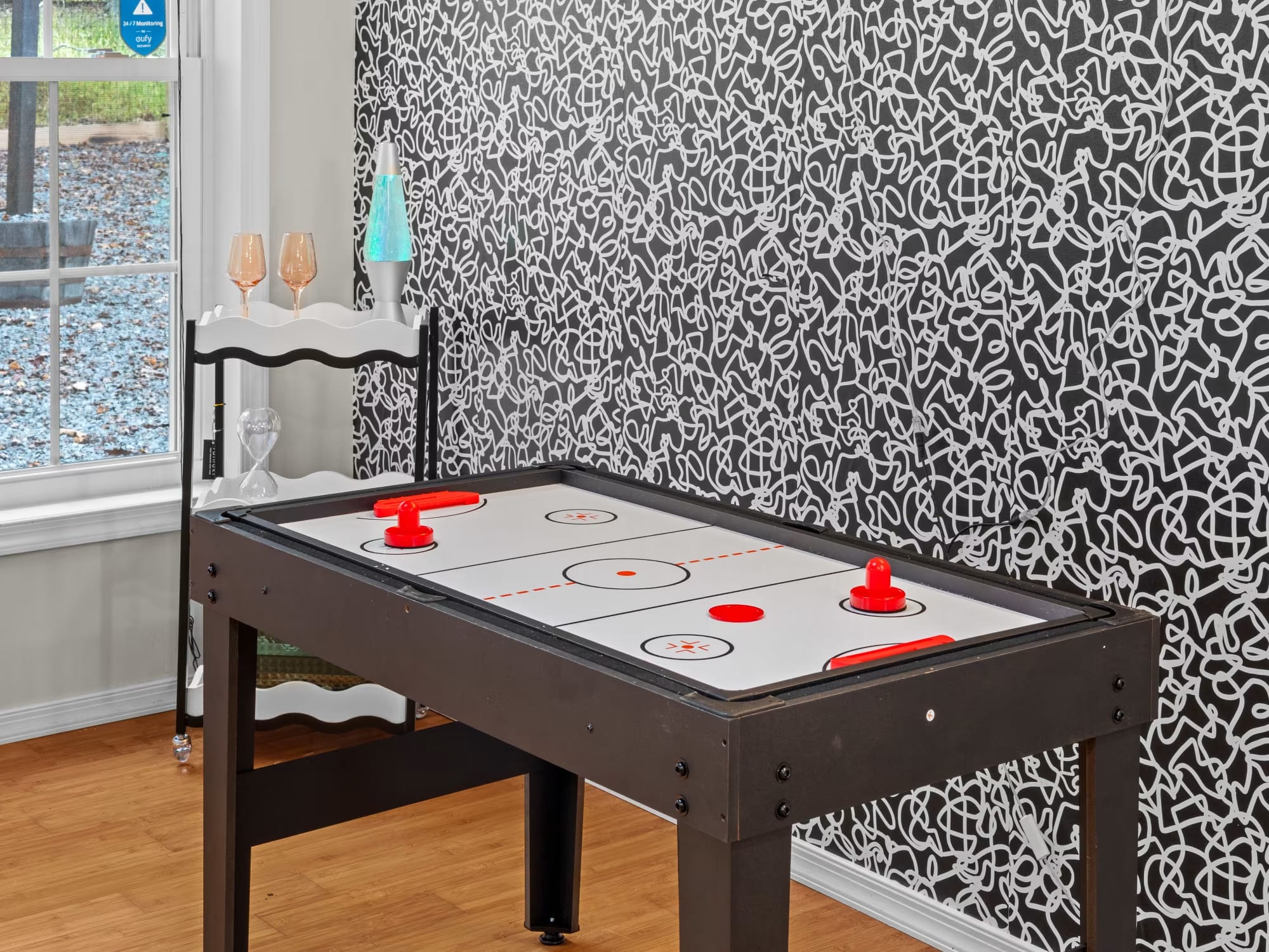 Pocono Lake Vacation Home Rental Pocono Lake Retreat game room shot 3 air hockey
