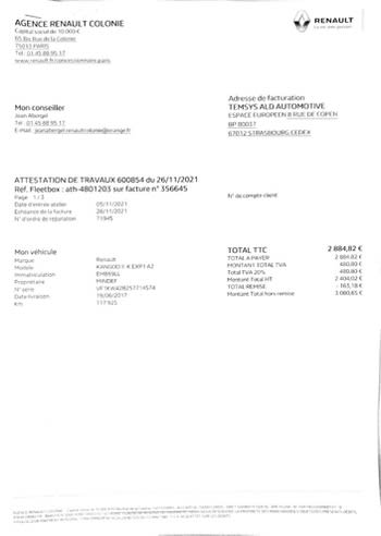 Facture de remplacement de l’embrayage du Renault Kangoo — page 1