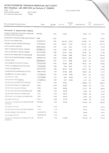 Facture de remplacement de l’embrayage du Renault Kangoo — page 2