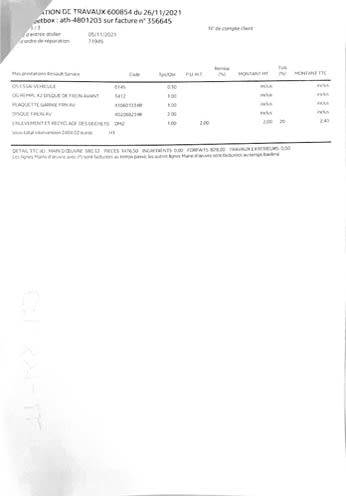 Facture de remplacement de l’embrayage du Renault Kangoo — page 3