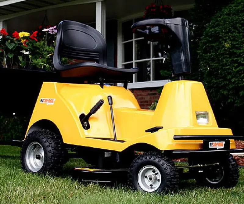 Yellow riding lawn mower