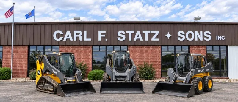 Deere loaders featured outside the Carl F. Statz & Sons building