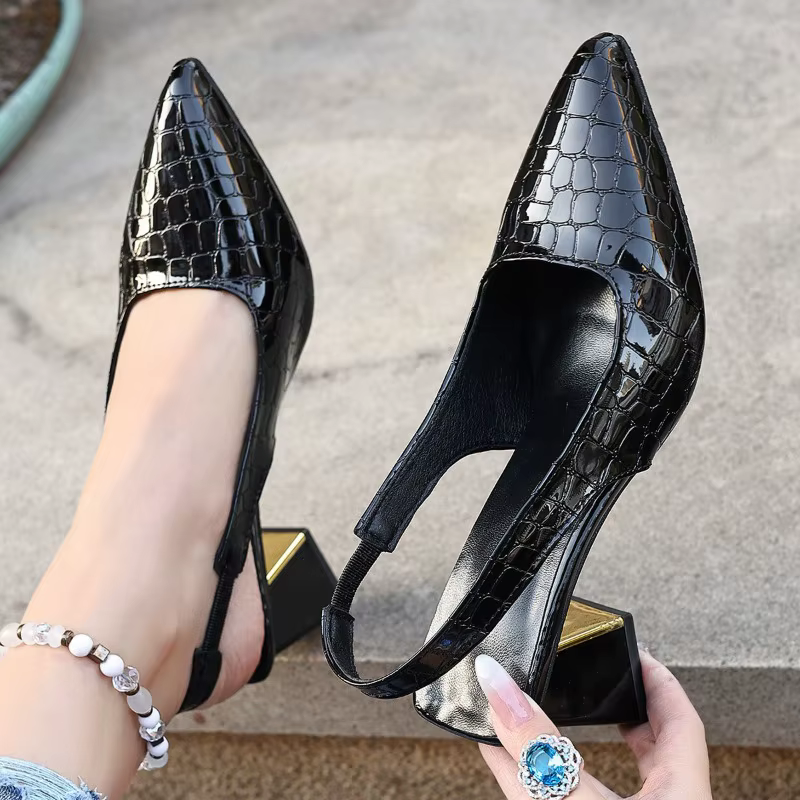 Women's Black High Heel Sandals – Sexy Pointed Toe Pumps | Elegant Summer Dress Shoes