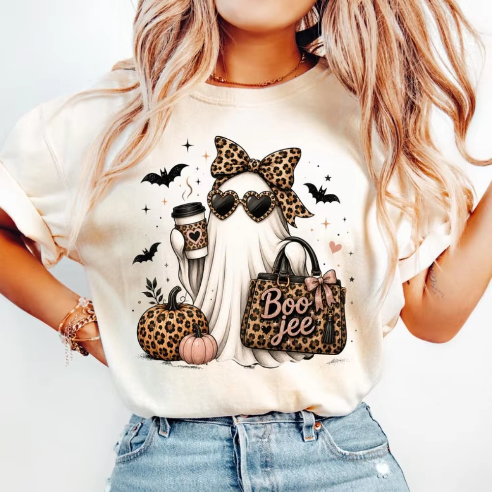 Retro Halloween Pumpkin T-Shirt – Cute Graffiti Autumn Graphic Cotton Tee for Women