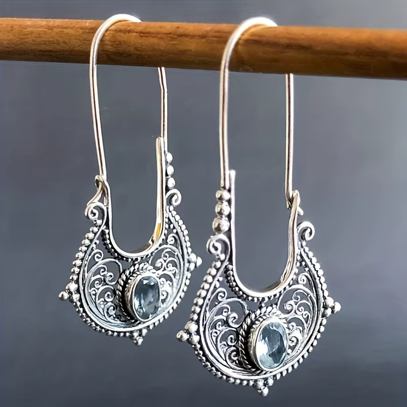 Silver Carved Dangle Earrings for Women | Boho Ethnic Indian Style Earrings