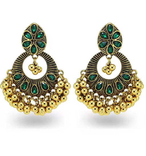 Kundan Jhumka Earrings for Women | Indian Bridal Crystal Drop Earrings