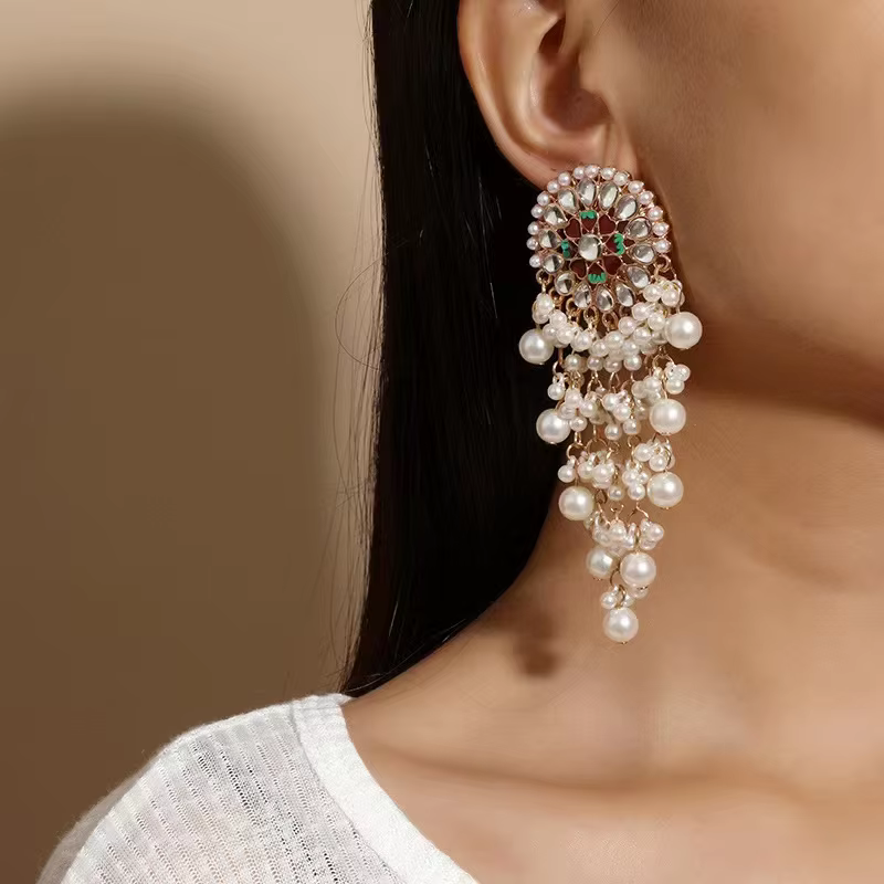 Kundan Pearl Drop Earrings for Women | Indian Bahubali Style Bridal Earrings