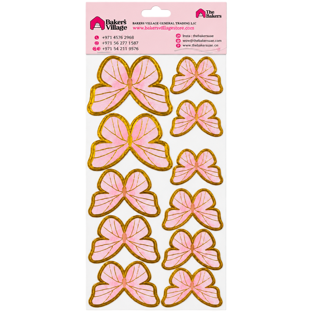 11 PCS Per Sheet 3D Pink Gold Butterfly Cupcake Toppers