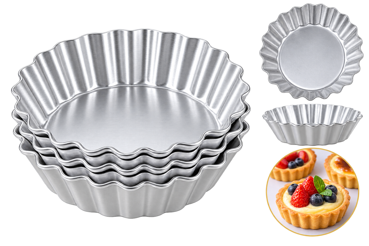 ALUMINIUM TART MOULDS 7CM(LENGTH) X 2․5CM(DEPTH) X 5CM(BASE) PACK OF 5