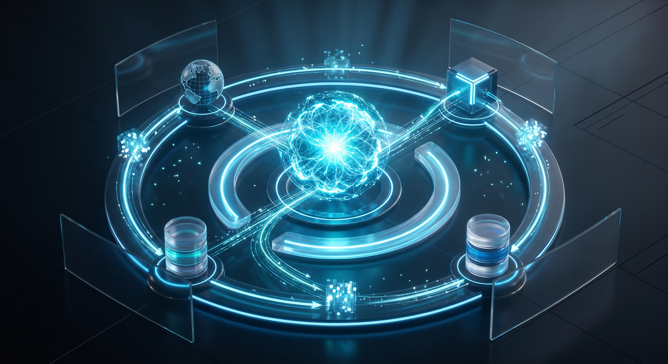 Abstract visualization of a single static LLM response with no feedback loop Abstract visualization of a single static LLM response with no feedback loop