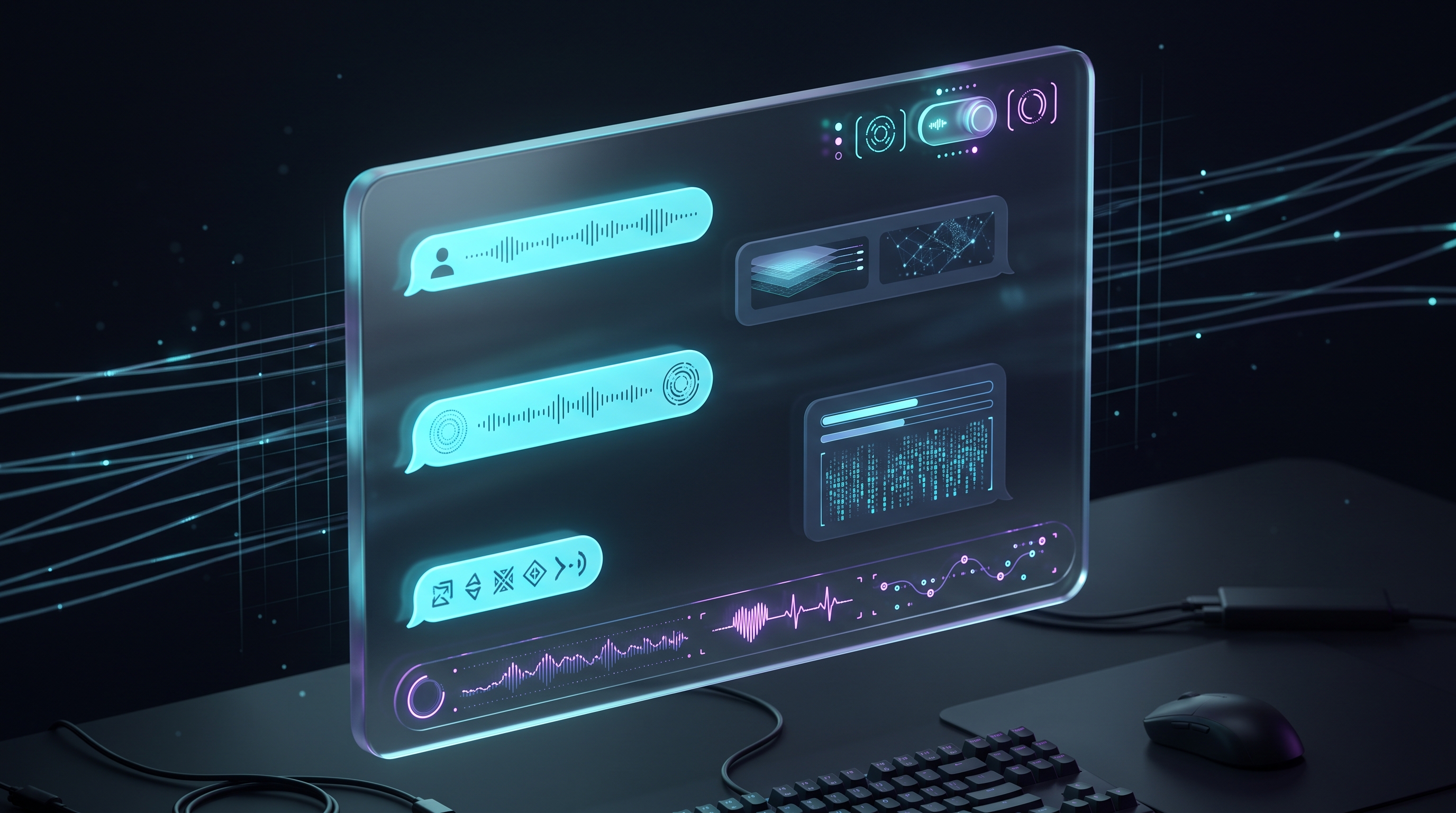 The DevPulse Chatbot Agent UI with live model switching between Claude 3.5 Sonnet and GPT-4o and per-turn token telemetry. Dark glassmorphism chatbot agent interface showing alternating conversation bubbles, a model switch toggle, and a bottom token telemetry bar