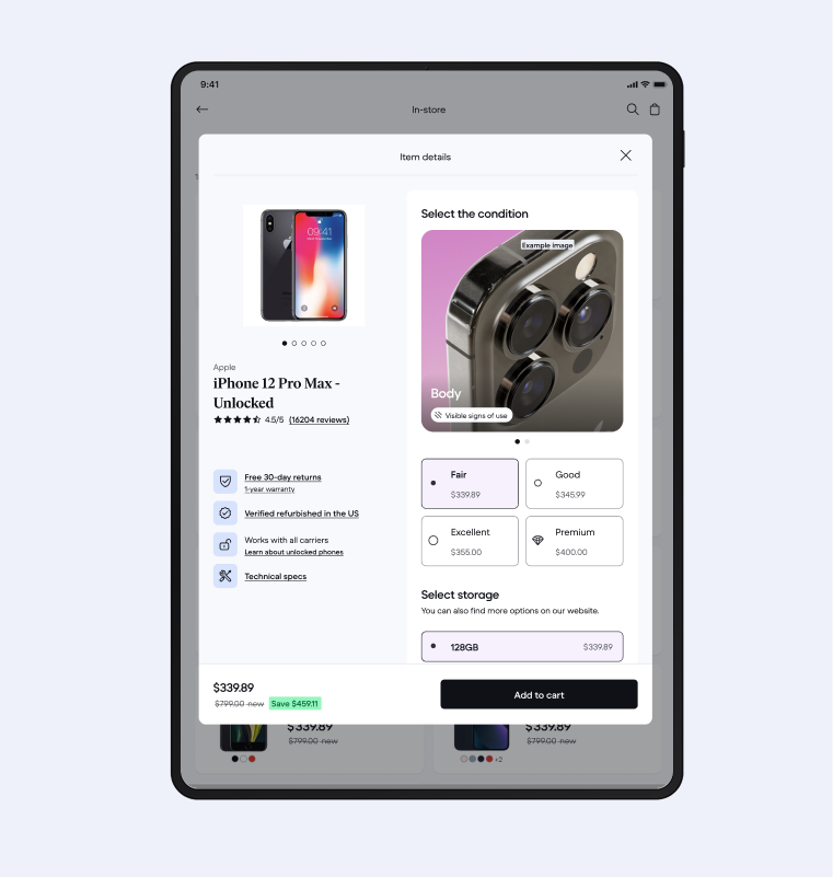Simplified product pages screenshot