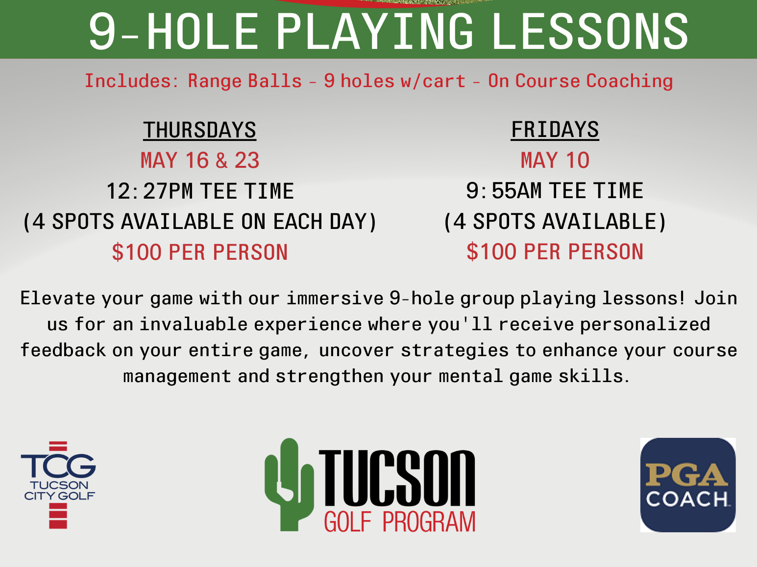 9 hole playing lesson Randolph Golf Complex Tucson, AZ Golf Activities Near Me