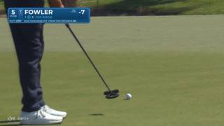 Rickie Fowler curls in a 27-foot breaking birdie putt at Cognizant Classic