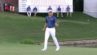 Jordan Spieth holes a stunning birdie putt on No. 16 at DEAN & DELUCA