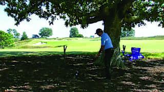 Phil goes with driver from the wood chips after ruling