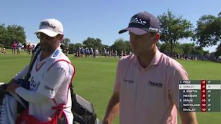 Russell Henley drains 17-foot putt for birdie on No. 18 at Charles Schwab