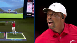 Tiger Woods amped after incredible approach finds green at TGL