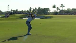 Adam Scott knocks his approach stiff on No. 14 at Cadillac Championship