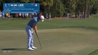 Min Woo Lee sinks a 22-foot birdie putt at Cognizant Classic