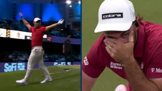 Tom Kim celebrates early as chip shot just misses at TGL