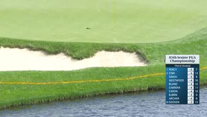 Søren Kjeldsen lands tight tee shot setting up birdie at Senior PGA