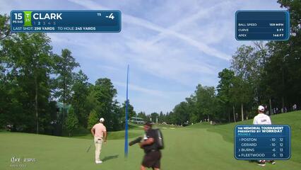 Wyndham Clark sinks 7-foot putt for birdie on No. 15 at the Memorial