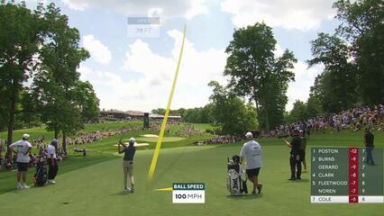 Eric Cole gets up-and-down from 130 yards for birdie on No. 9 at the Memorial