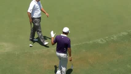 Andres Romero holes a beautiful chip shot for birdie on No. 13 at THE PLAYERS
