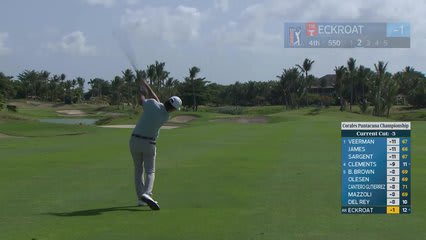 Austin Eckroat sinks 14-foot putt for birdie on No. 4 at Corales Puntacana