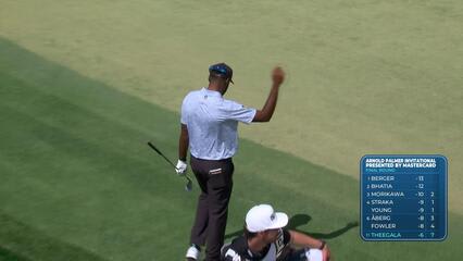 Sahith Theegala sinks 49-foot birdie putt on No. 8 at Arnold Palmer