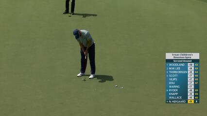 Nicolai Højgaard rolls in 4-foot birdie putt on No. 6 at Texas Children's
