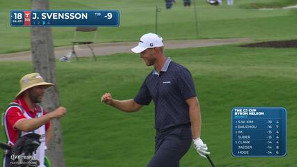 Jesper Svensson holes 63-foot shot from the rough for birdie on No. 18 at THE CJ CUP