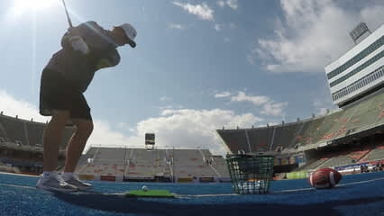 Trick shots on Boise State blue turf before Albertsons Boise Open