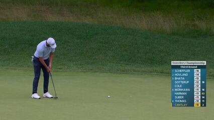 Patrick Cantlay drains 7-foot putt for birdie on No. 3 at Travelers